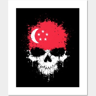 Chaotic Singapore Flag Splatter Skull Posters and Art